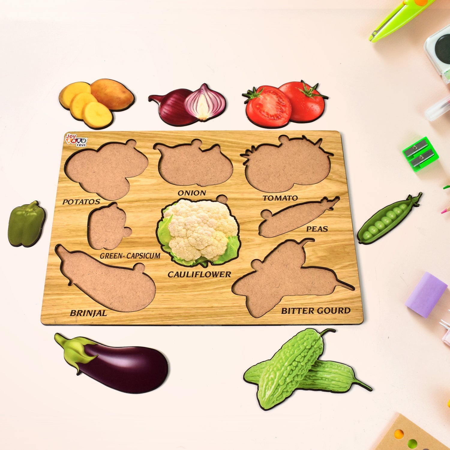 Wooden Vegetable Puzzle Learning Educational Board (1 Set / 28×20 Cm) Wooden Vegetable Puzzle Learning Educational Board (1 Set / 28×20 Cm)